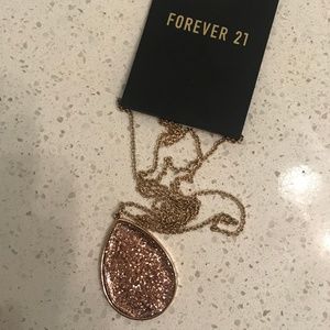 NEW Forever 21 Pink Glitter Teardrop Long Pendent